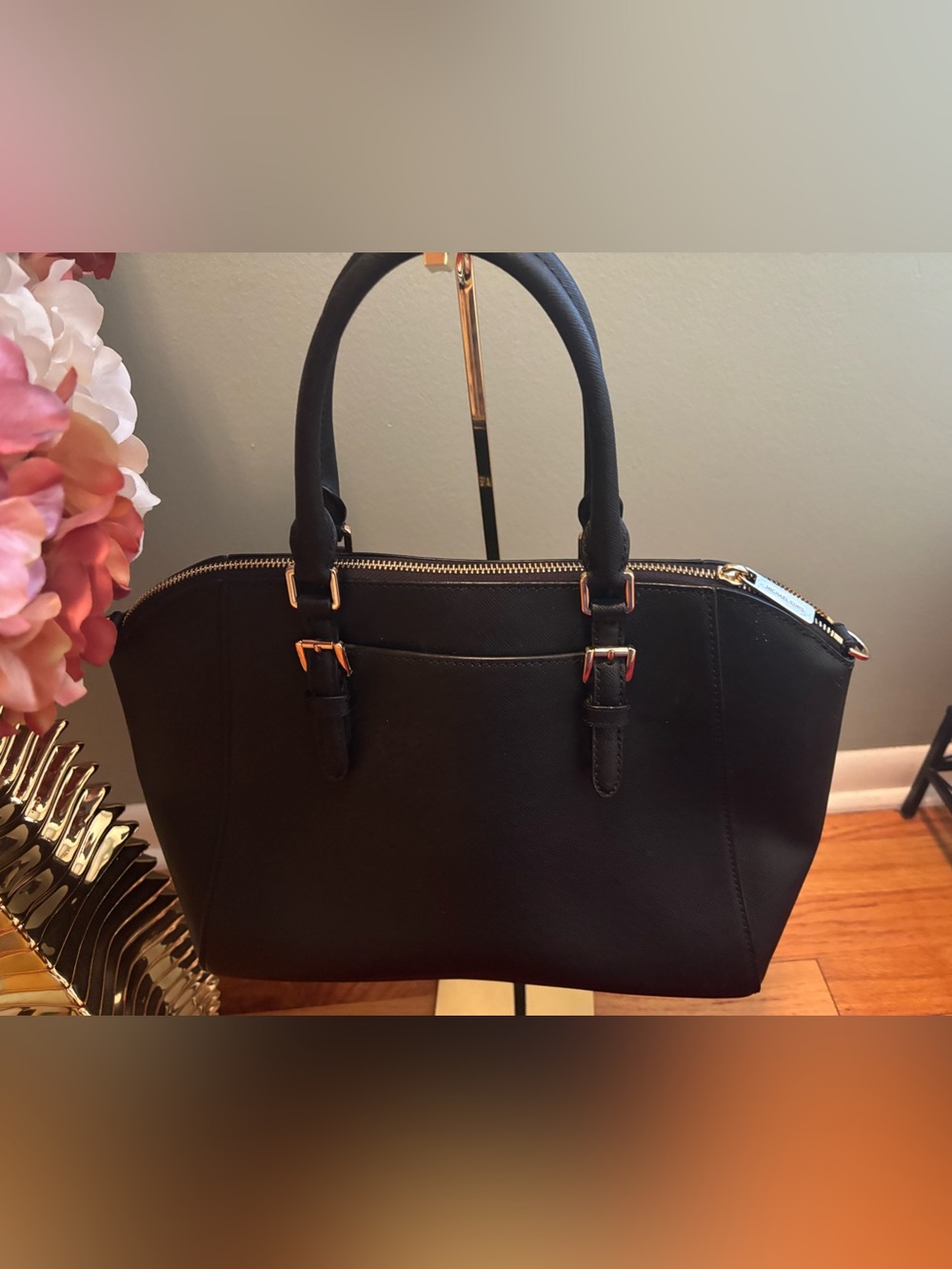Michael Kors Black Saffiano Dome Satchel with Gold Hardware - Picture 4 of 10